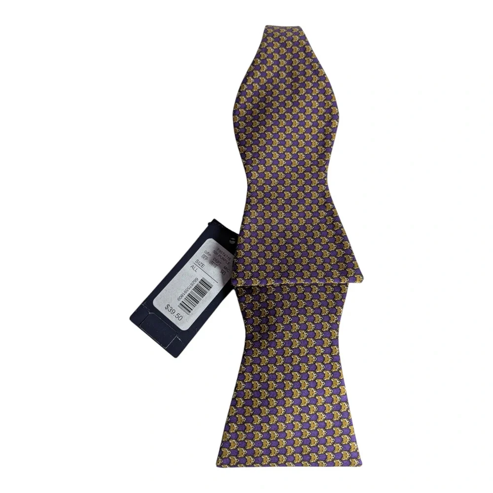 Cremieux - Classic Bow Tie - Purple with a Gold Fox Pattern - New with Tag